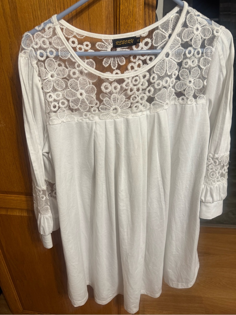 Reborn White Floral Lace Yoke Tunic Top